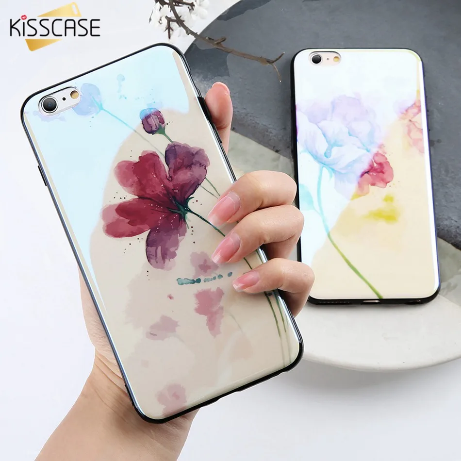 KISSCASE Phone Case For iPhone 7 8 X XR Cover 6 6S Plus Cases Blue Light Soft Silicone Capinha Ink Painting |