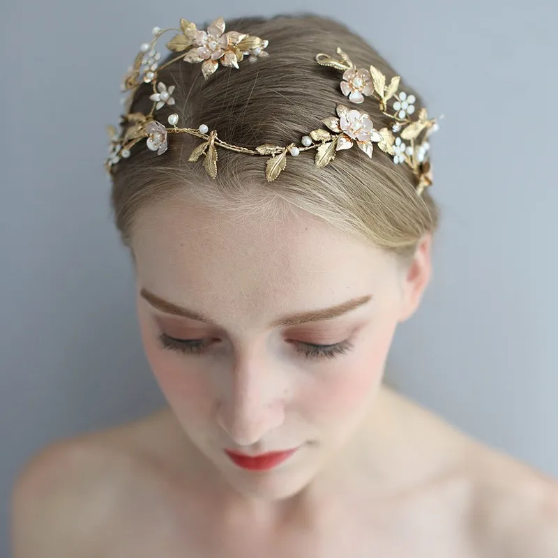 Jonnafe Baroque Gold Leaf Women Tiara Wedding Hair Crown Pearls Jewelry Opal Crystal Bridal Headpiece Accessories | Украшения и