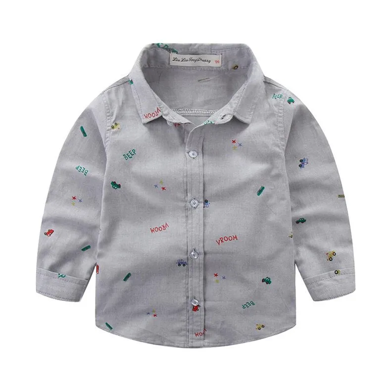 Новые рубашки для мальчиков рубашка с принтом машины Детские длинными рукавами