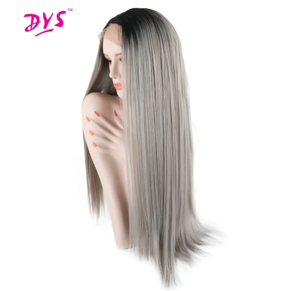 Deyngs 18-30 дюймов длинные прямые кружевные передние парики Омбре серый цвет черный корень синтетические волосы для черных женщин с натуральной линией волос
