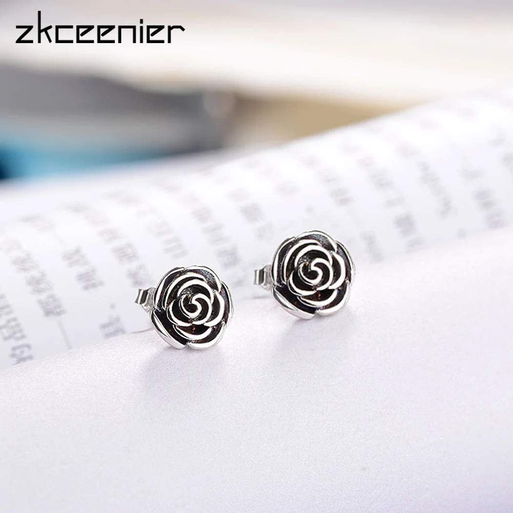 Серьги пусеты серебряного цвета Мерцающая подвеска в форме цветка розы P модные