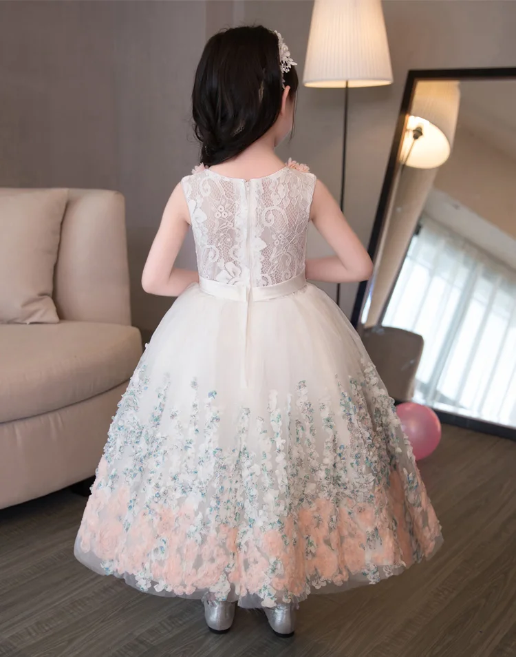 Романтическое Пышное кружевное длинное платье с цветочным узором для девочек на