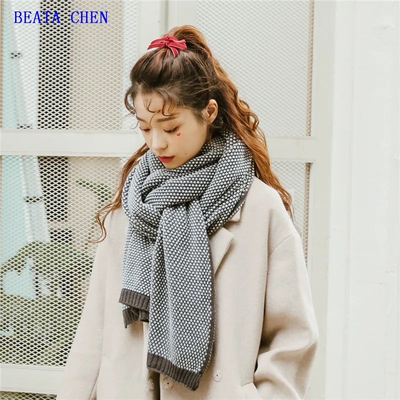 Beata Chen Осень Зима Женский вязаный шарф геометрический соответствия теплый