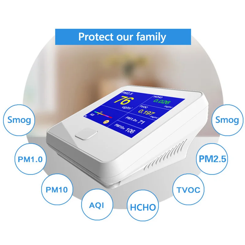 Air Pollution Monitor 6 In 1 Multi-function Laser Sensor Smart Calibration PM2.5 PM10 PM1.0 Quality Gas Analyzer | Инструменты