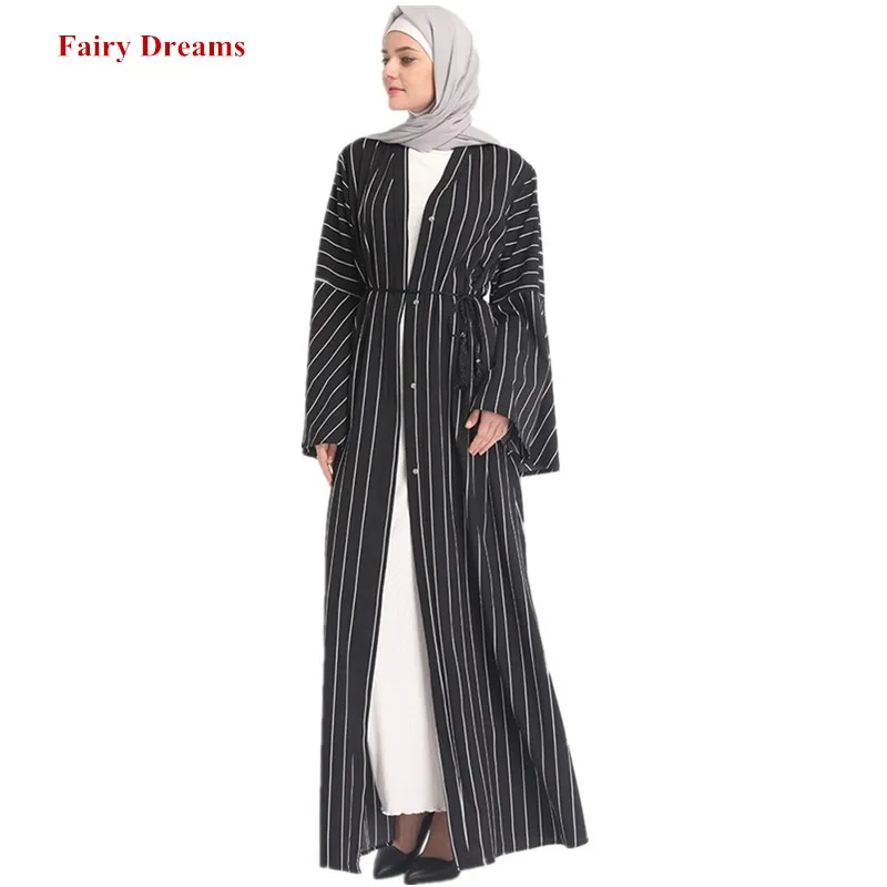 Женский кардиган в полоску Abaya черный синий мусульманский кимоно Бангладеш