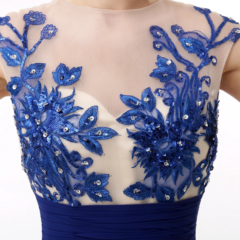 Forevergracedress Реальный образец Royal Blue вечернее платье Линия Кепки рукава Длинные