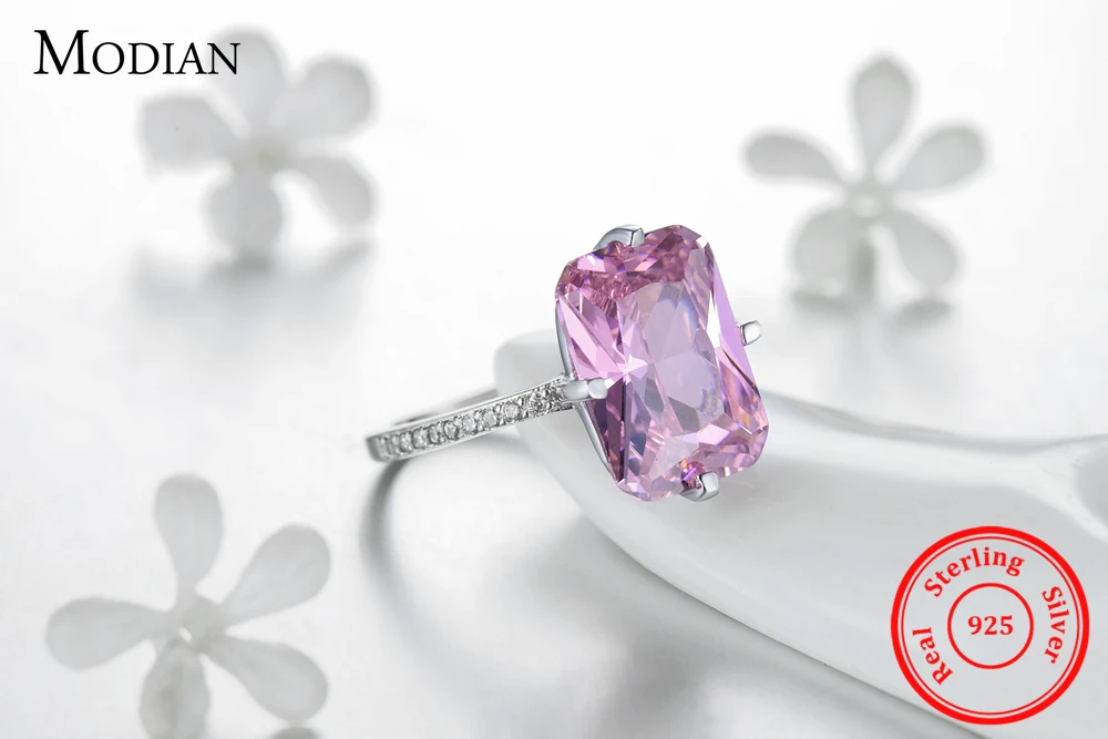 Modian,,, 925 пробы, серебряные, роскошные кольца, модные, розовые, Кристальные, вечерние, кольца для женщин, Обручальные, украшения для влюбленных, подарок