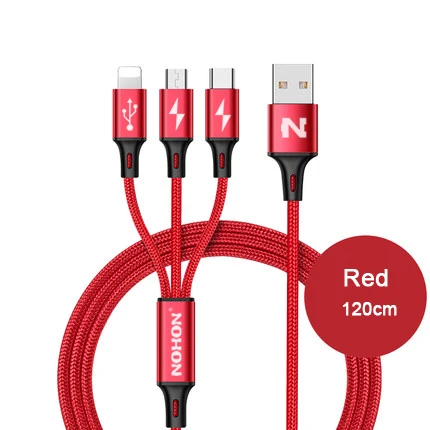3-in-1 Red NOHON 3 в 1 USB кабель для iPhone 8X7 6 6S Plus 5 5S samsung Xiaomi lenovo 2 в 1 Micro type C кабели для быстрой зарядки - Цвет: 3-in-1 Red