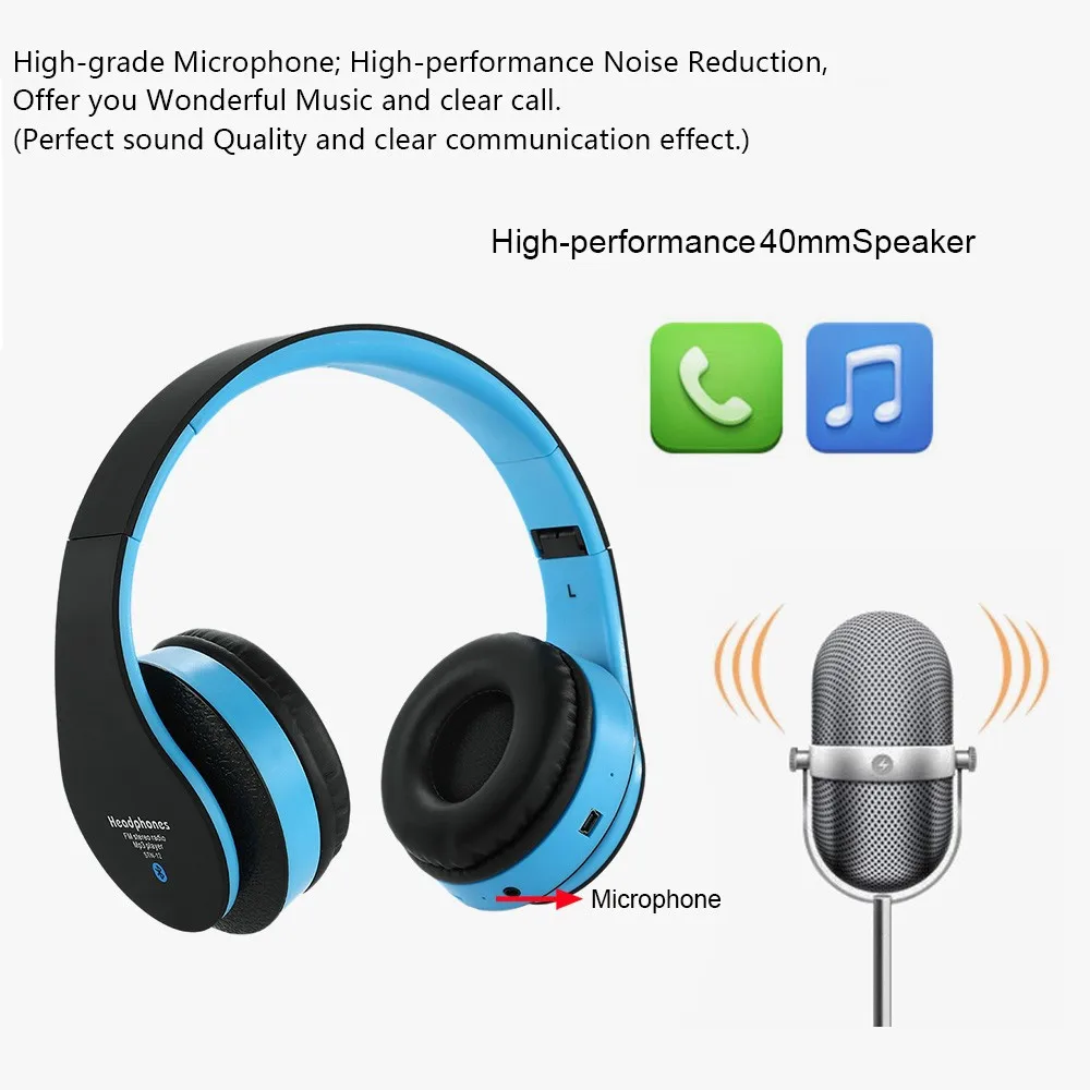 Toproad складные наушники bluetooth стерео Беспроводной гарнитура с микрофоном громкой