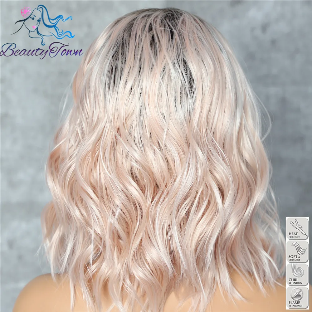 BeautyTown темный корень Омбре фиолетовый красочные короткие волосы блоггер ежедневный макияж Glueless синтетические кружева перед Свадебная вечеринка парики