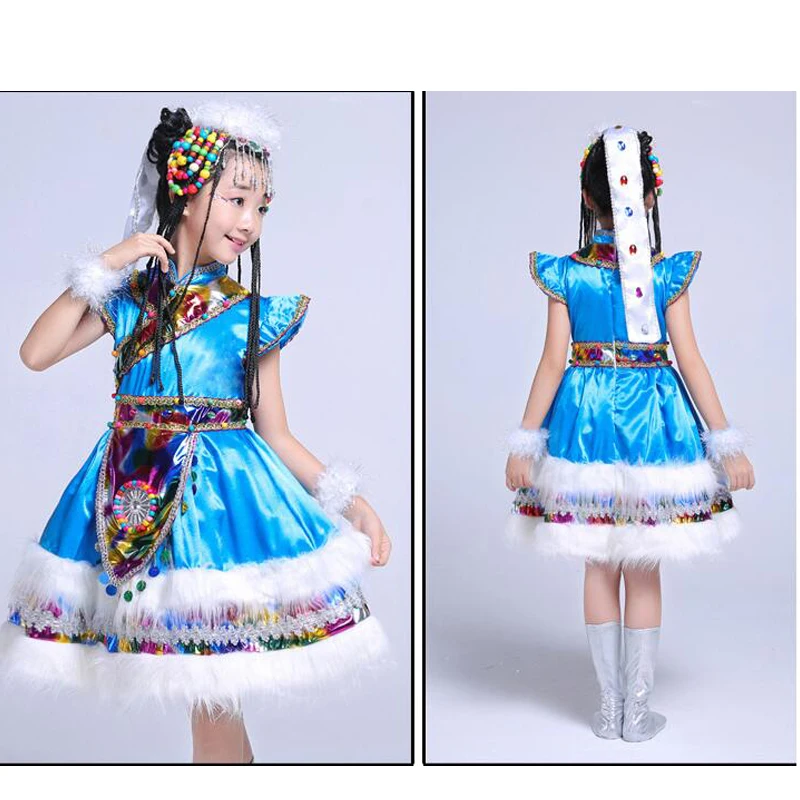 Голубая детская одежда для Бальных китайских народных танцев костюмы детское