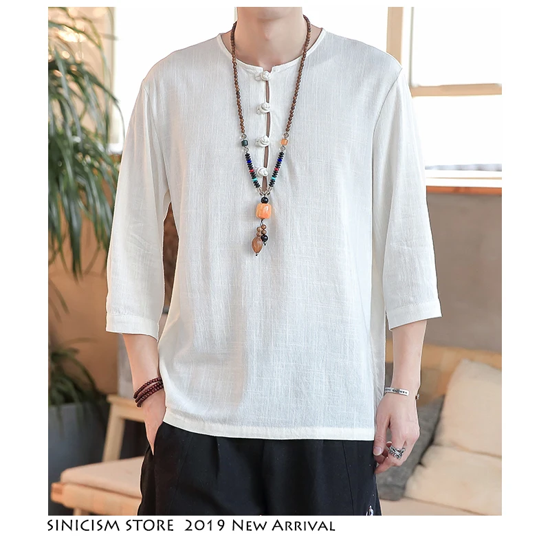 Sinicism магазин мужские летние однотонные карманные Рубашки льняные 2019 s Slim Fit