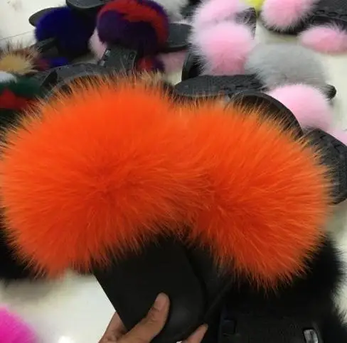 fox hair Лиса волосы тапочки Для женщин меха дома пушистые ползунки плюшевый мохнатый Лето Туфли без каблуков прелестная женская обувь большой размер 45 Лидер продаж Симпатичные Pantufas - Цвет: fox hair