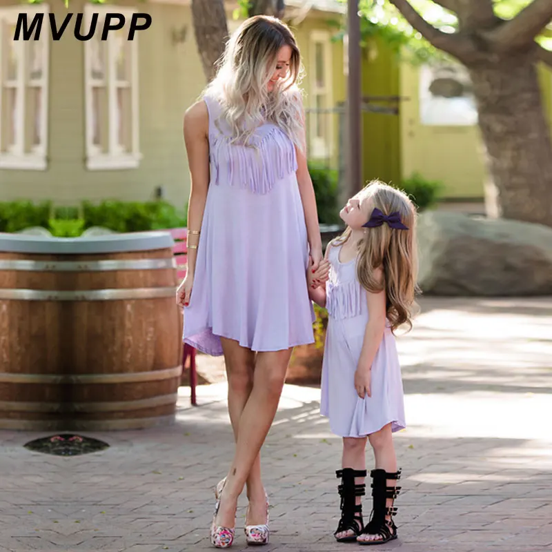 MVUPP платья для мамы и дочки Семейные костюмы летняя детская одежда без рукавов с