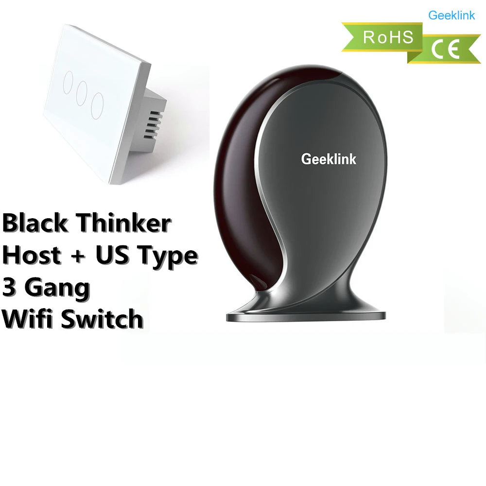Geeklink Smart Home WiFi Switch для Alexa Google Home Voice Управление освещением Настенный светильник Прерыватель 1 2 3 Gang Smart Remote Control - Цвет: Black Host 3 Gang