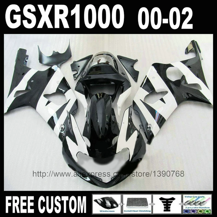 Комплект обтекателей для SUZUKI GSXR 1000 00 01 02 K2 Белый Черный GSXR1000 2000 2001 2002 ABS комплект FH23