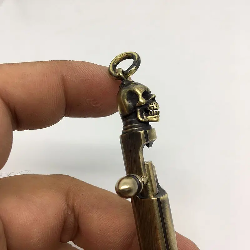 EDC Мини ручка для ключей латунный череп портативная карманная ручка креативный Ретро болт тип шариковая ручка