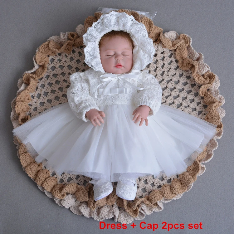 Dress Cap Платье для малышей; платье принцессы для новорожденных девочек с длинными рукавами; платье на крестины; сезон весна-осень; одежда для крещения; одежда для свадьбы; vestido infantil - Цвет: Dress Cap