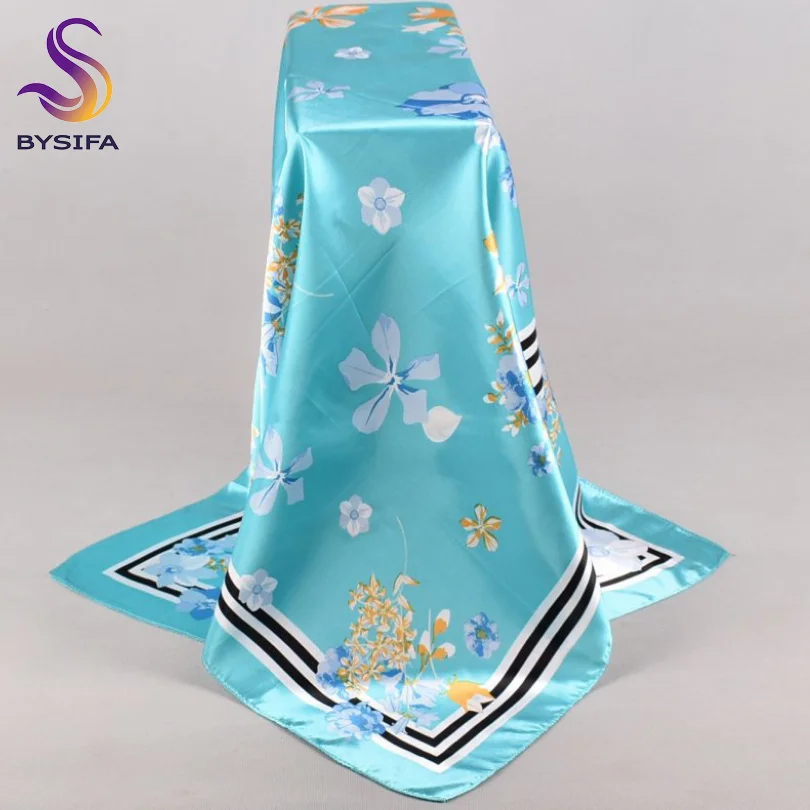 light blue floral Lenco женский розовый Шелковый шарф с принтом, 90*90 см многоцветный сатин шарф шаль для дам, модный платок весенние шелковые шарфы - Цвет: light blue floral