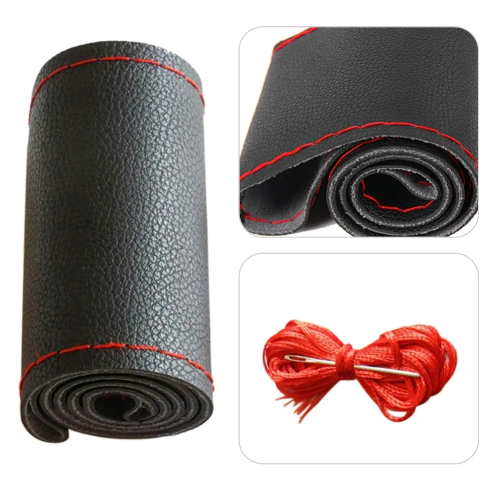 

38cm Leather Auto Car Steering Wheel Cover Soft Anti-slip Car Steering Cover With Needles Thread Car Styling