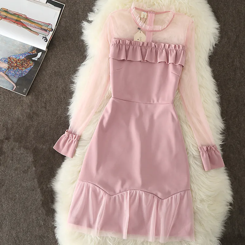 Элегантное кружевное платье с оборками для женщин короткое тонкое вечернее из