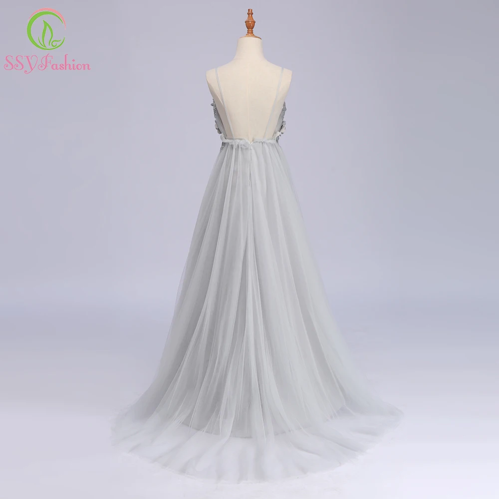 SSYFashion/Новое пикантное платье для выпускного с v-образным вырезом и открытой спиной, без рукавов, винно-красного цвета, кружевной цветок, праздничный официальный вечерний наряд, подиумные платья