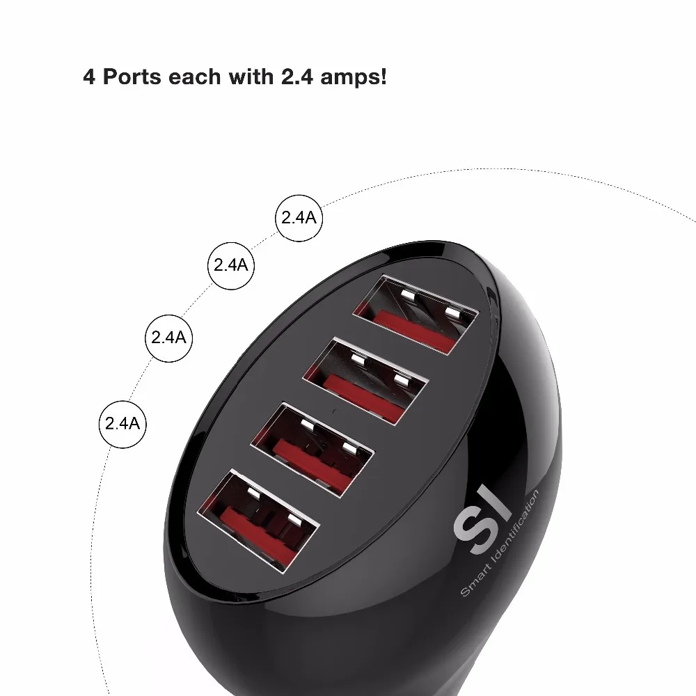Автомобильное зарядное устройство USB Vogek быстрое с 4 портами автомобильное для