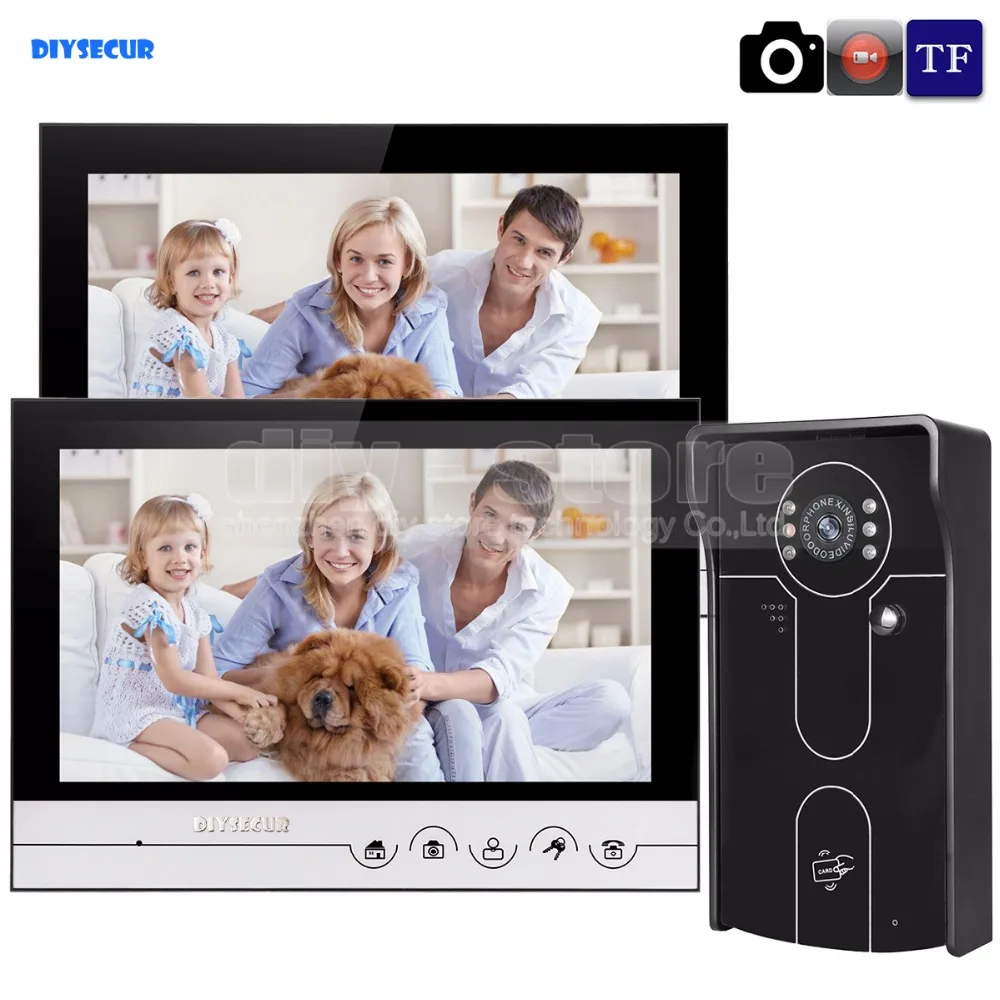 

DIYSECUR 9inch Video Record/Photograph Video Door Phone Doorbell Waterproof RFID Camera Home Security Intercom System 1V2