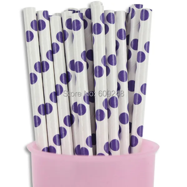 

100pcs Mixed Colors Party Decorations Purple Polka Dot Paper Straws, Cheap Vintage Bulk Tableware Paper Drinking Straws
