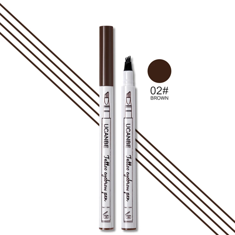02 Brown UCANBE, брендовый макияж, тату, эскиз, карандаш для бровей, водонепроницаемый, прочный, устойчивый к размазыванию, пигментированные брови, ручка, косметика, усилитель, набор - Цвет: 02 Brown