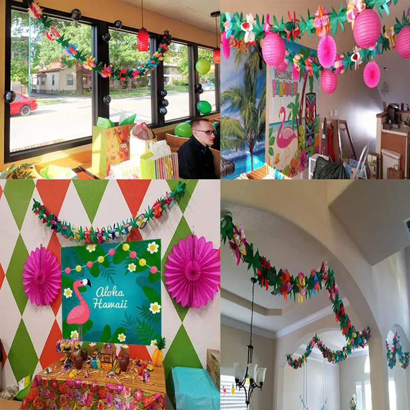 3 м цветы зеленые листья Бумажная гирлянда свадебное украшение Лето Luau Гавайские