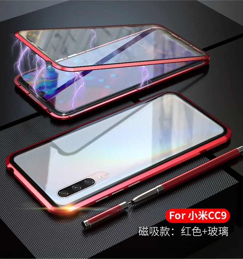 Передняя Задняя стеклянная Магнитная крышка для Xiaomi A3 Lite чехол Прозрачный Роскошный Алюминиевый металлический магнит чехол 360 полная защита