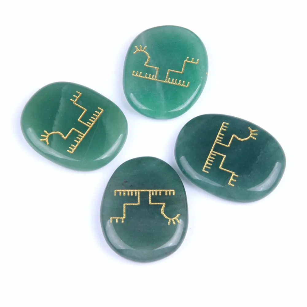 4 шт. натуральный зеленый кварц авантюрин Выгравированная чакра Пальмовая
