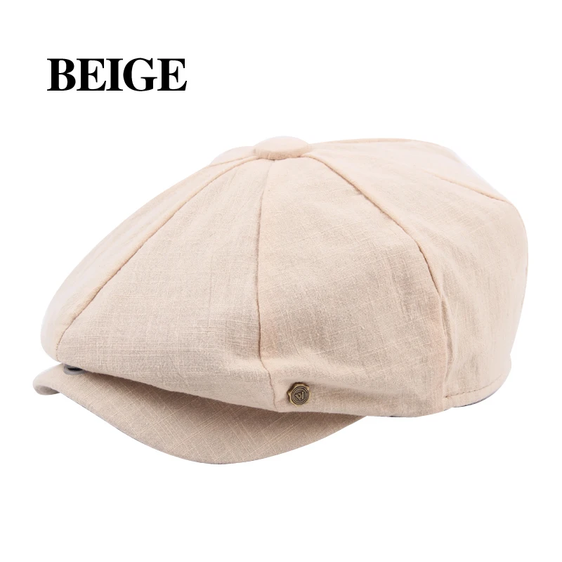 BEIGE Autumn Winter Solid Berets for Men Casual Cotton Caps Men and Women Octagonal Cap Visors Beanie Hats Adult Flat Casquette - Color: BEIGE