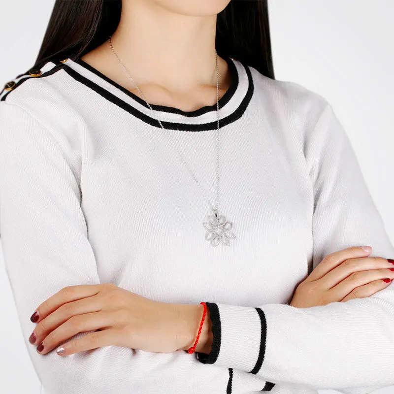 СОФАИН Холлоу восемь лепестков цветочный подвесной ожерелье для женщин с ЦЗ имеет 925 Модное свитерное колье Бижутерия для вечеринок.