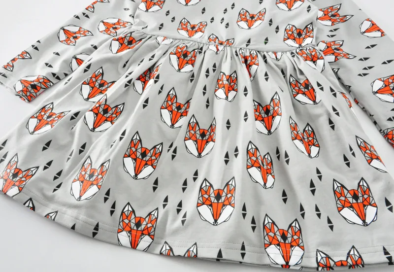 Baby Girls Clothes Autumn Fashion Fox Printed Cotton Dress Long Sleeve Casual Cute D0272 | Детская одежда и обувь