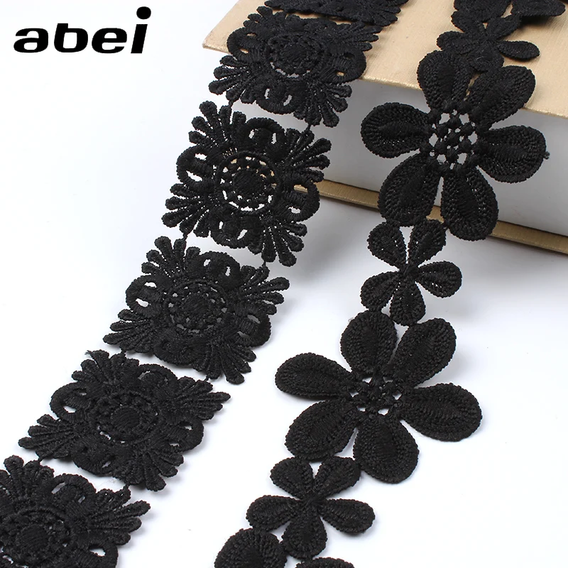 

2yards/lot Embroidered Black Lace Trims Water Soluble Flower Ribbon LACE Fabric Appliques DIY Sewing Garments Accessories