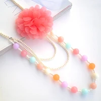 original new cute girls pearl flower necklace women long pearls chain lace flower necklace femme jewelry wedding party gifts