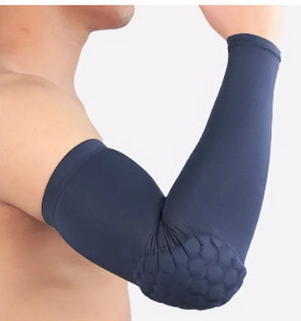 1 pair navy blue 2 шт. спортивный баскетбольный налокотник поддержка фиксатор протектор соты пены Crashproof рука рукав для мужчин женщин шестигранные подушечки нарукавник - Цвет: 1 pair navy blue