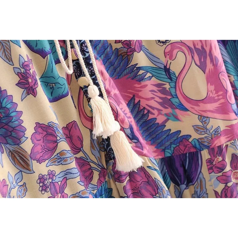 Boho Фламинго осеннее платье с длинными рукавами экзотические Цветочный принт