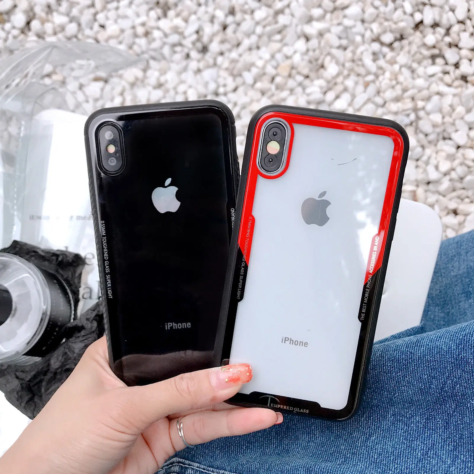 For iPhone X 8 6s 7 Plus Cover Hybrid Soft Silicone Bumper Clear Back Tempered Glass Case |