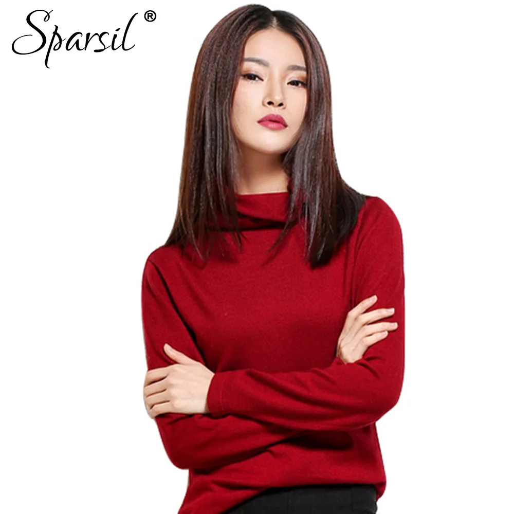 Sparsil Women's Spring Turtleneck Pullover Full Sleeve Soft Elegant Cashmere Blend Knitwear | Женская одежда