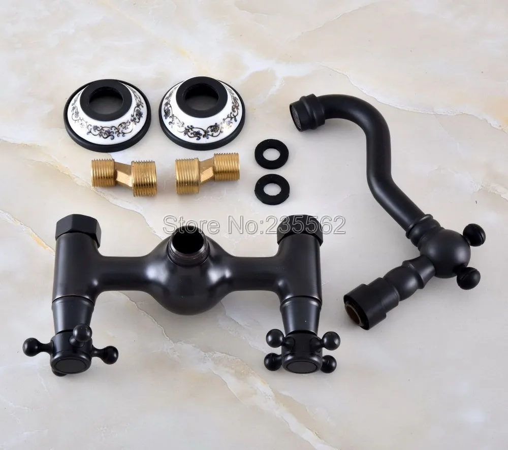 

Moder Wall Mounted Double Handle Oil Rubbed Black Bronze Bathroom Basin Sink Mixer Tap Faucet lnf852