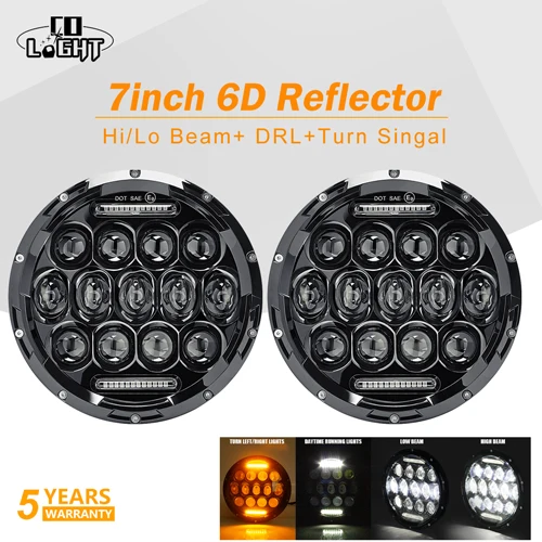 6D 2 PCS CO светильник 6D 7 дюймов круглый светодиодный светильник с поворотом Singal DRL 75 Вт 35 Вт 12 В светодиодный налобный фонарь Hi/Low Angel Eye для Jeep Wrangler Lada Niva 24 В - Цвет: 6D 2 PCS
