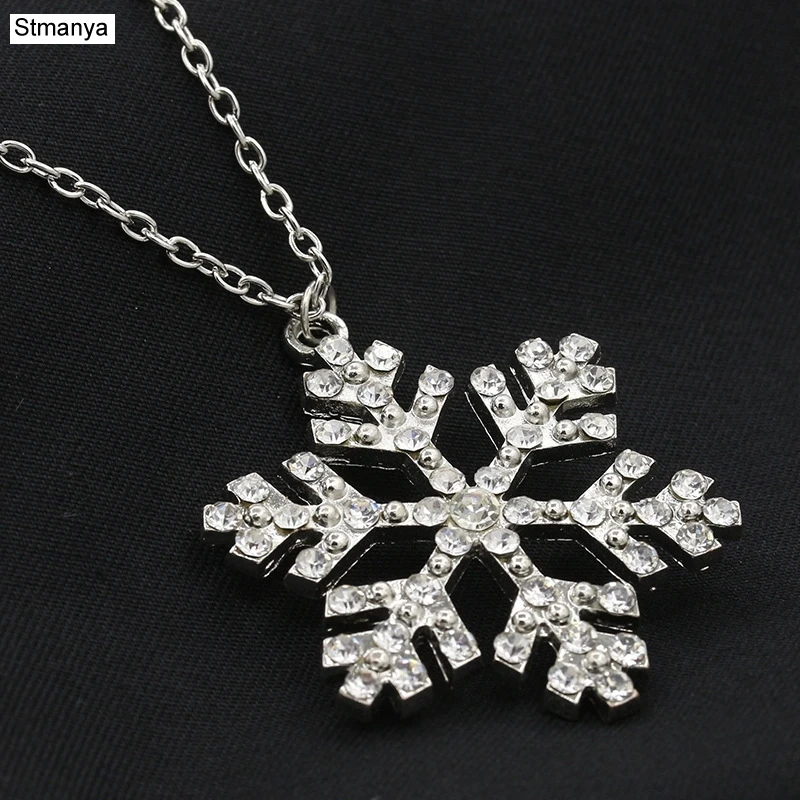 

New Year Christmas Gift For Women Fashion Luxury Shiny rhinestone Snowflake Necklace Pendants Chain long necklace #1-19159
