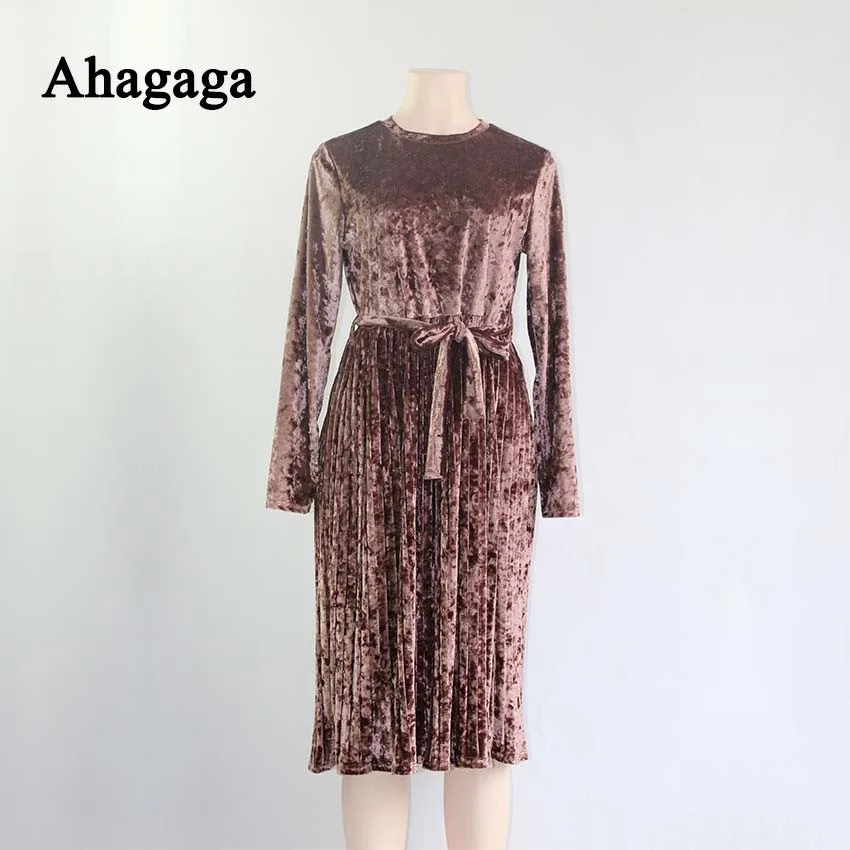 Зимнее бархатное платье Ahagaga 2020 женское модное однотонное длинное