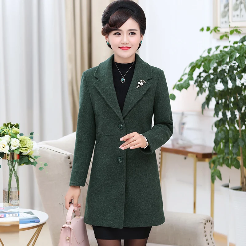 

Women Woolen coat high quality Autumn Winter womans coats middle aged clothing Large size jackets ladies wool tweed coat 2085