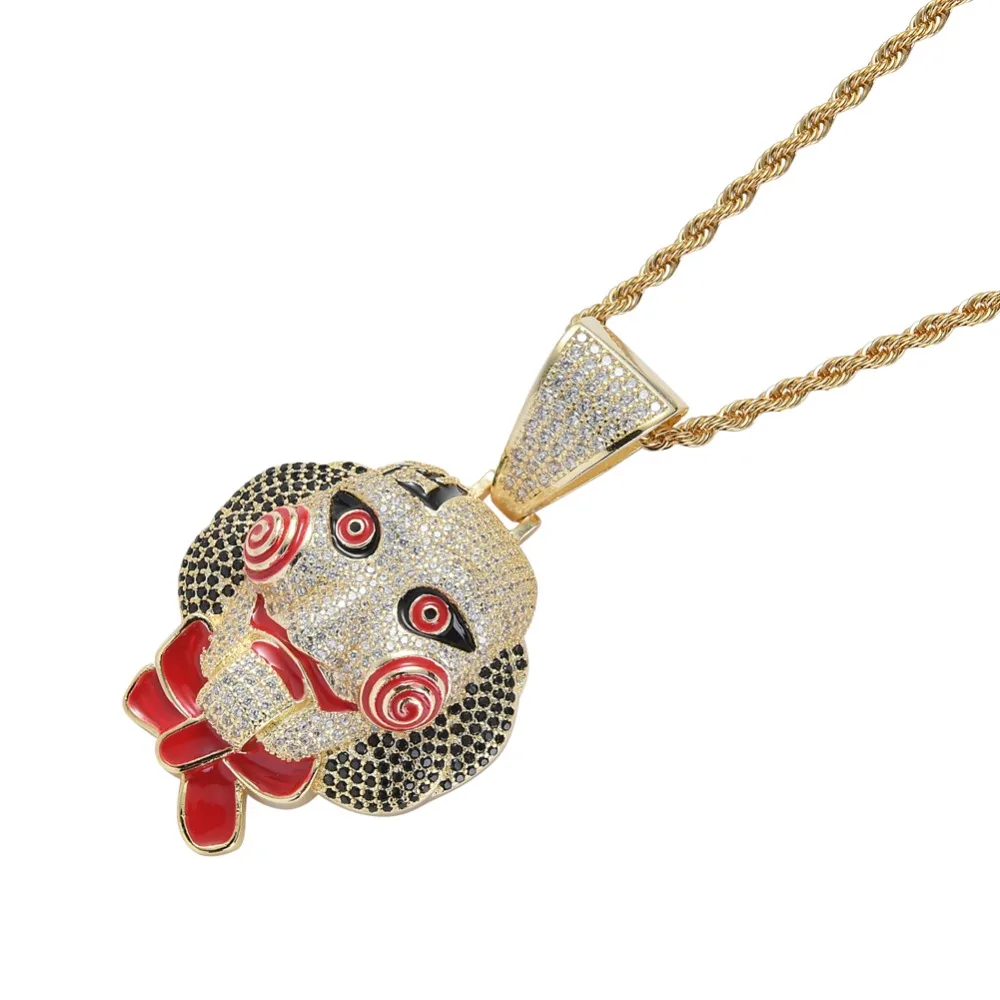 Bling bling CZ Ювелирные изделия 69 мультфильм голова кулон Iced Out кубический циркон ожерелье хип хоп подарок ювелирные изделия CN068