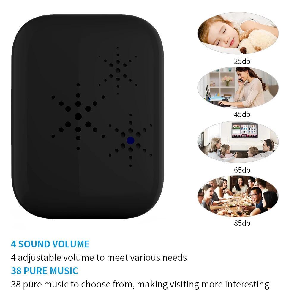 Wolf-Guard Wireless Home Security Добро пожаловать Self-Power Водонепроницаемый дверной звонок Светодиодный индикатор Несколько музыки 38 песен Регулируемая громкость