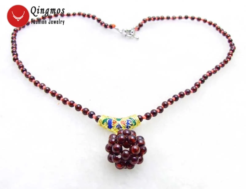 Qingmos Brown Round 18-20mm Ball Natural Garnet Pendant Necklace for Women with Handwork Weaving 5mm Pearl Chokers 17&quot | Украшения и